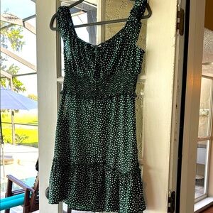 Green Dress with white tear-shaped dots Medium